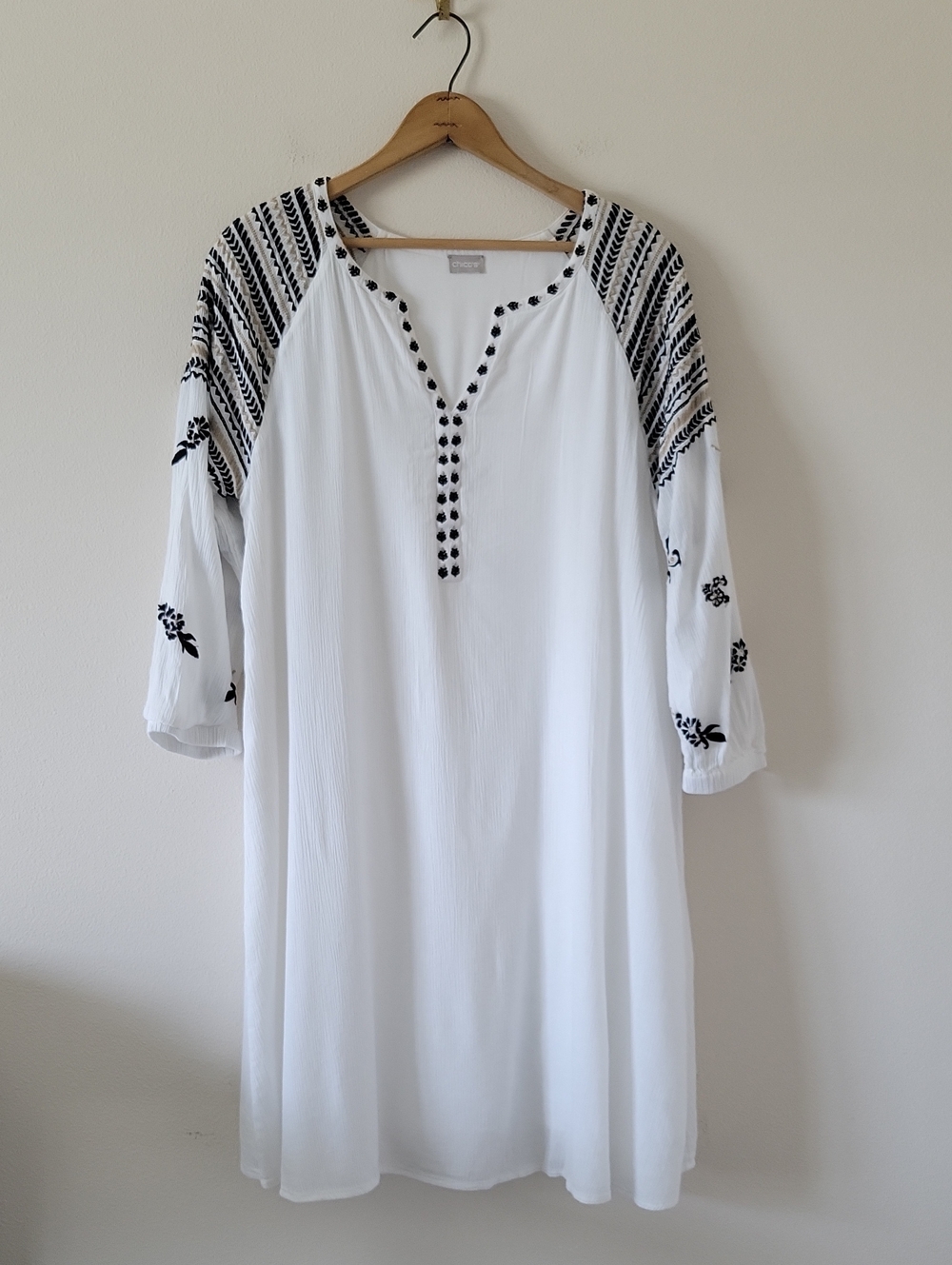Chico's White Gauze Embroidered Shift Dress Size Large
